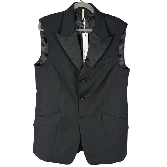 Sunflower Tuxedo Vest Mens Peak Lapel Wool Blend Sleeveless Formal Black Sz 50 - Picture 1 of 7